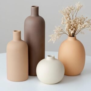 Modern Ceramic Vase Set Neutral 4 Piece Gift