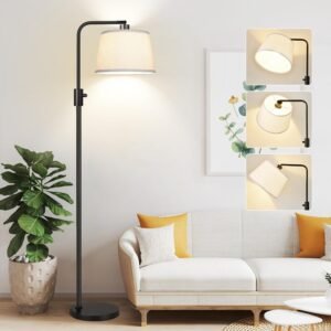 Dimmable Arc Floor Lamp, LED, Linen Shade, Black
