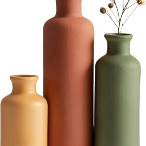 Modern Ceramic Vase Set of 3, Green Mix