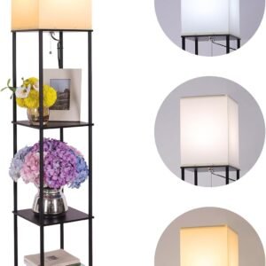 Gupuzm Floor Lamp with Shelves, 3-Temp Bulb, Black
