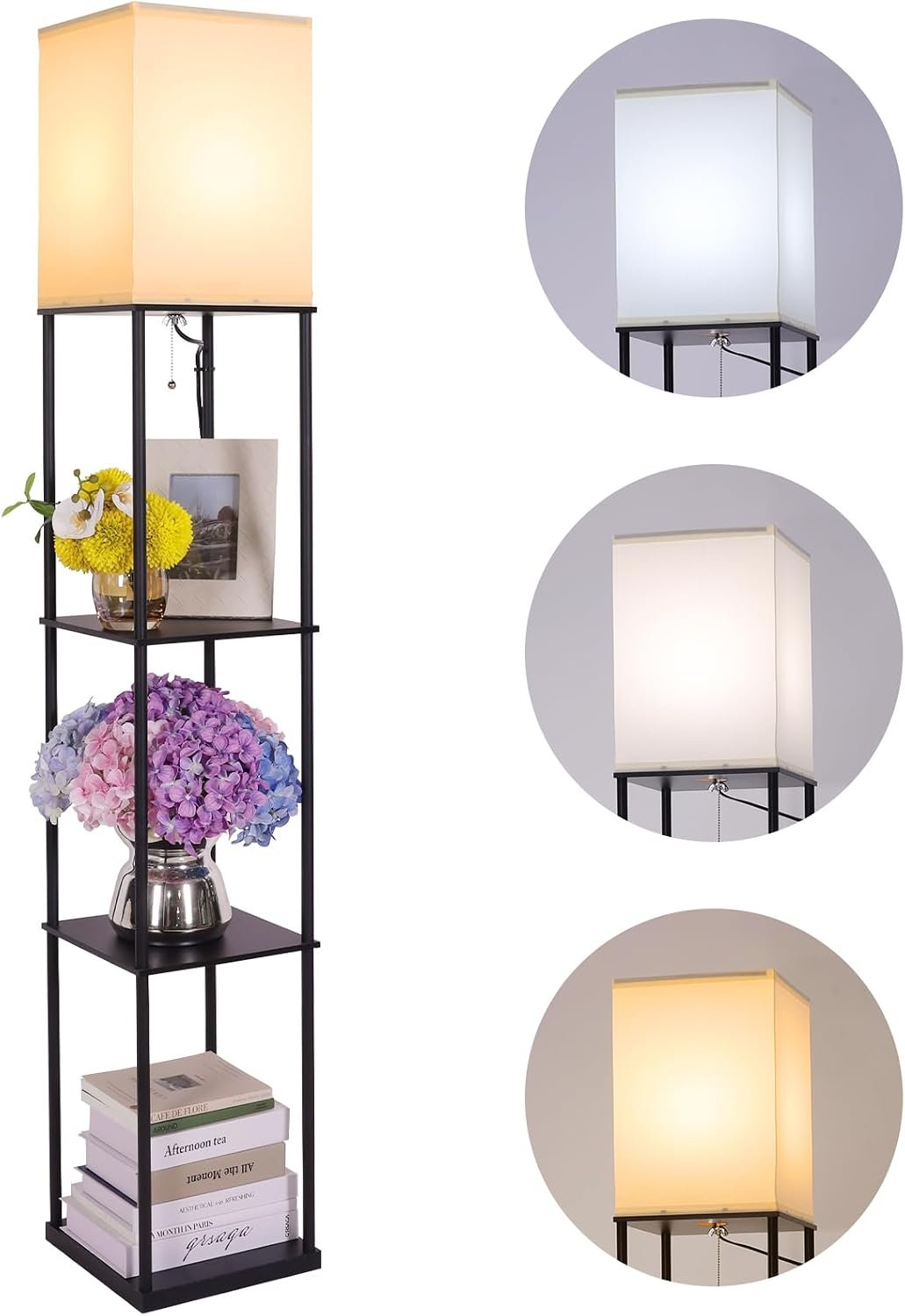 Gupuzm Floor Lamp with Shelves, 3-Temp Bulb, Black