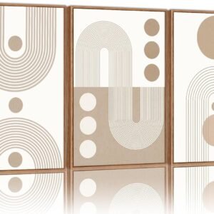 Boho Beige Mid Century Modern Geometric Wall Art