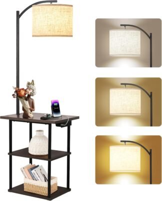 PESRAE Floor Lamp Charging Station 3 Color LED