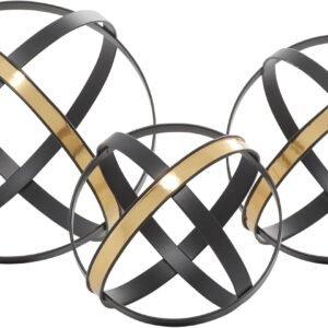 Deco79 Metal Geometric Sculpture Gold Accents 3-piece Black