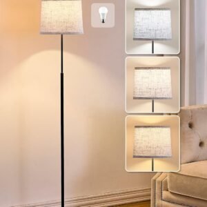 60" Modern Floor Lamp Linen Shade 3-Color LED