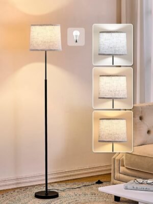 60" Modern Floor Lamp Linen Shade 3-Color LED