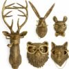 5 Pack Gold Animal Head Wall Sculpture