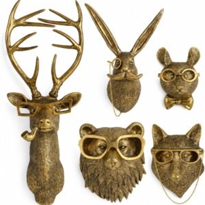 5 Pack Gold Animal Head Wall Sculpture
