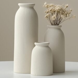 Ceramic Vase Set, Boho Farmhouse, Beige for Flowers
