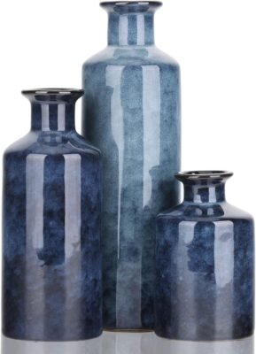 Blue Ceramic Vase Set Farmhouse Country Home Decor