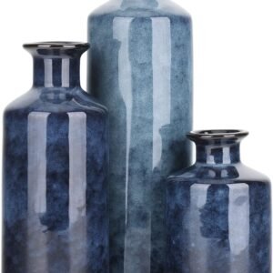 Blue Ceramic Vase Set Farmhouse Country Home Decor
