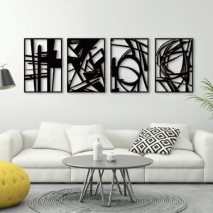 Black Abstract Single Line Metal Wall Art 4-Pack