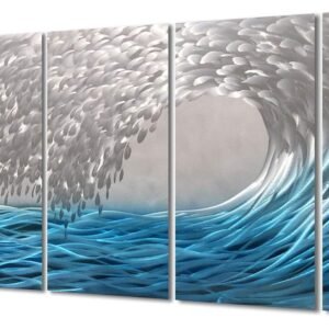 Silver Sea Waves Aluminum 5-Piece Wall Art Blue