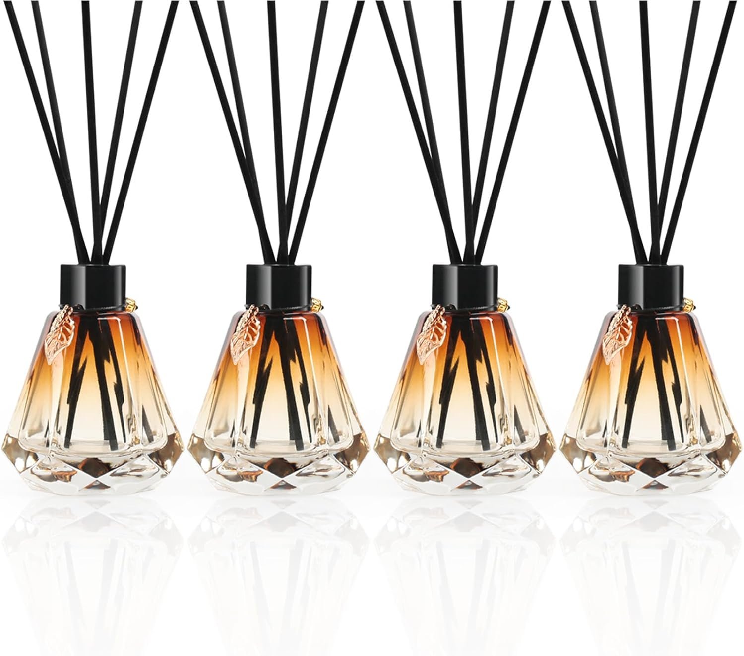 Reed Diffuser Set: 4 Bottles, Sticks, Gold Leaf