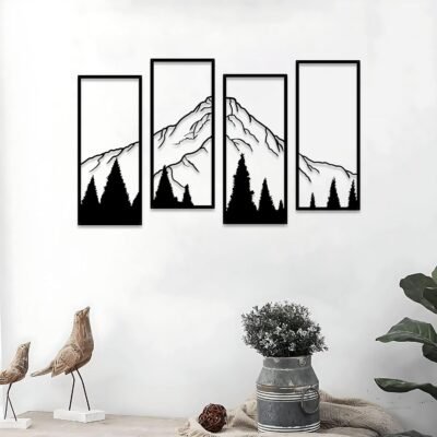 ruelen Minimalist Line Metal Mountain Forest Wall Art