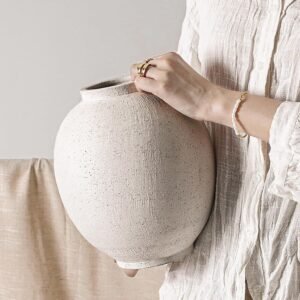White Ceramic Vase Rustic Farmhouse Tall Home Decor