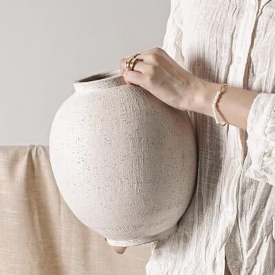 White Ceramic Vase Rustic Farmhouse Tall Home Decor