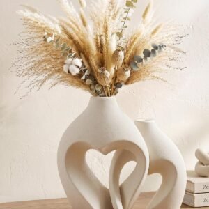 White Ceramic Heart Shaped Vase Set of 2
