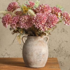 Ceramic Farmhouse Vase Whitewashed 7.6 inch Rustic Decor