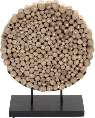 Teak Wood Abstract Sculpture with Black Stand, Brown