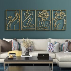 Gold Metal Abstract Floral Line Wall Art