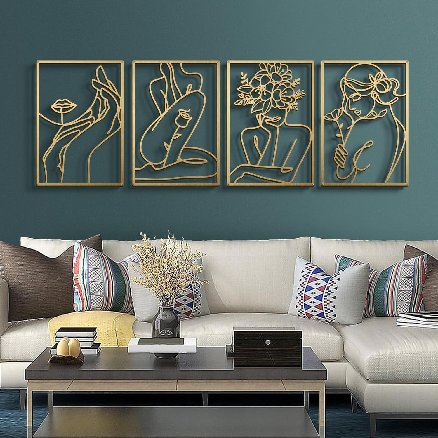 Gold Metal Abstract Floral Line Wall Art